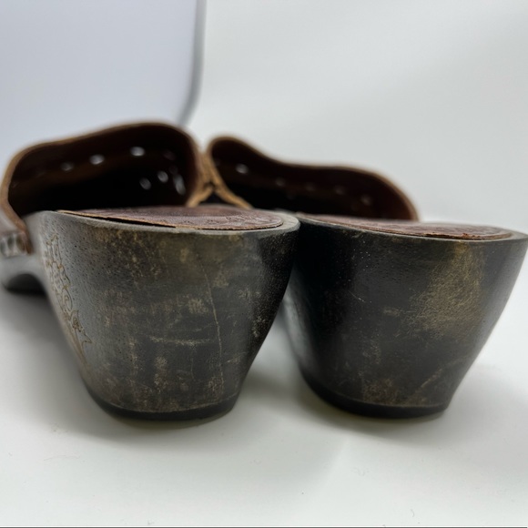 Matisse Mules carved wood block heel womens 8 brown leather shoes - Picture 10 of 12